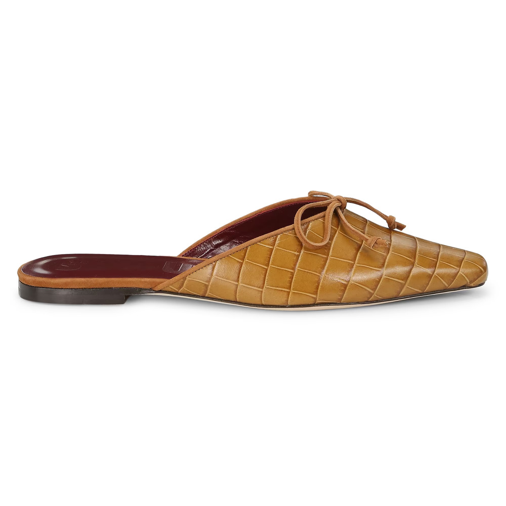 Staud Gina Croc Embrossed Leather Slip On Backless Mules Flat Tan Womens EU 42